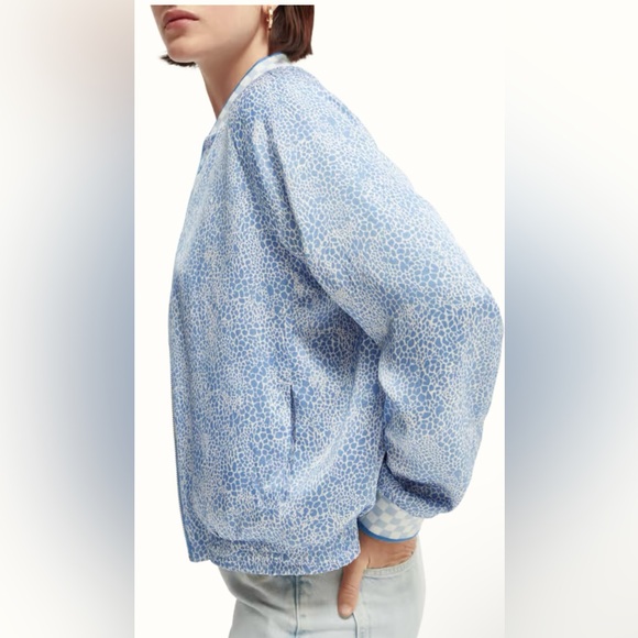 NWT Scotch & Soda Printed Seersucker Reversible Bomber Large - Picture 4 of 16